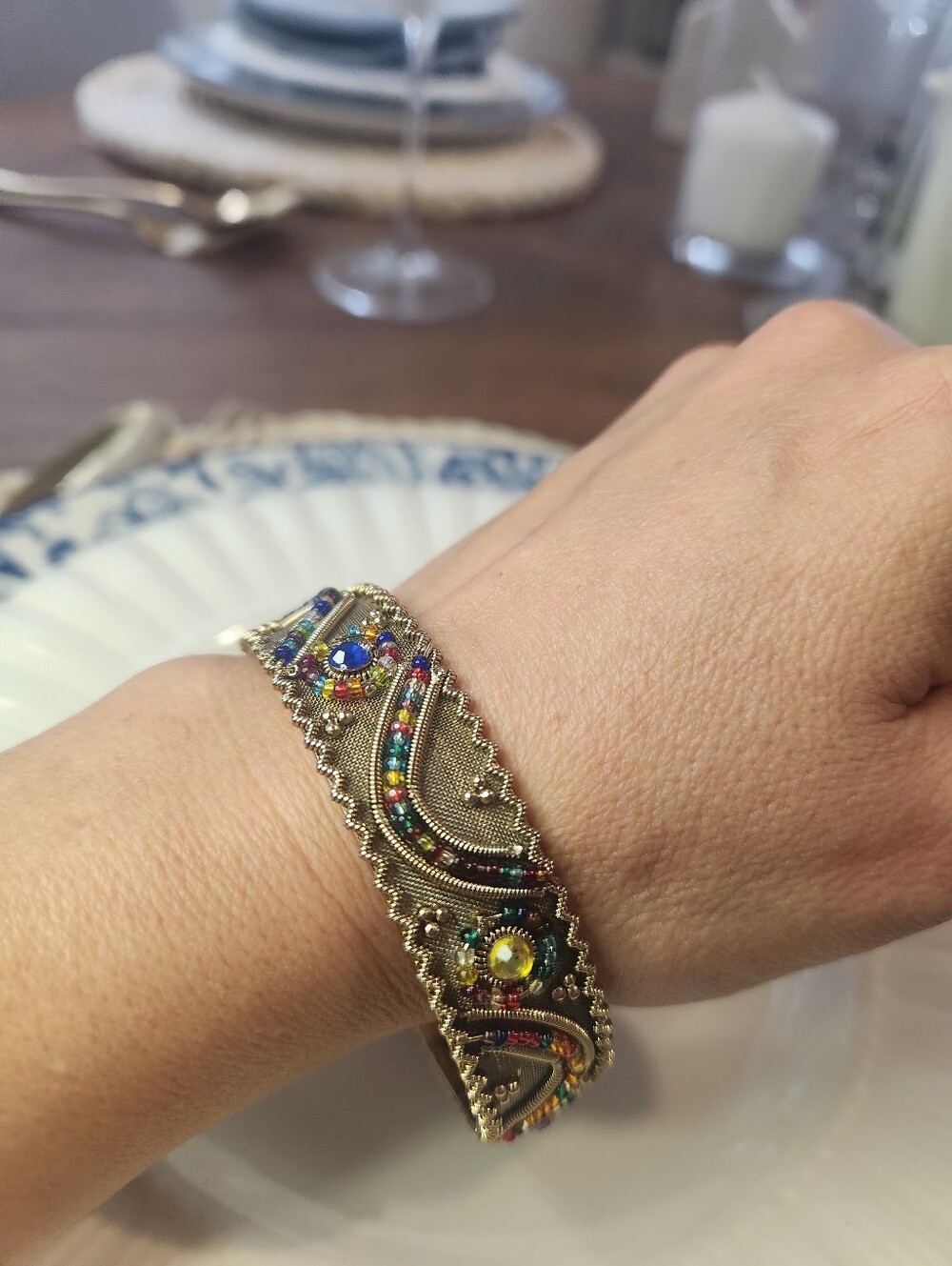 Multicolor Beaded Cuff Bracelet Like New